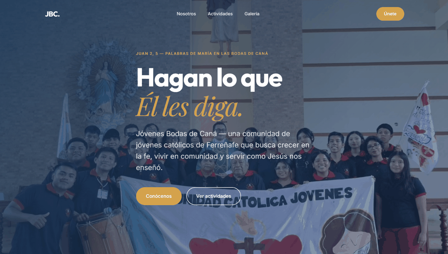 Vista previa del sitio JBC — Jóvenes Bodas de Caná